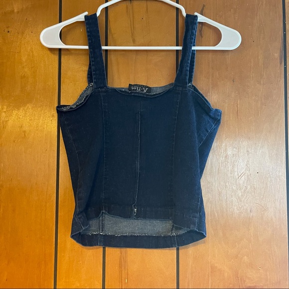 Vintage A-list by Wrapper Denim Crop Top. Size small with zipper on the back. - Picture 6 of 8